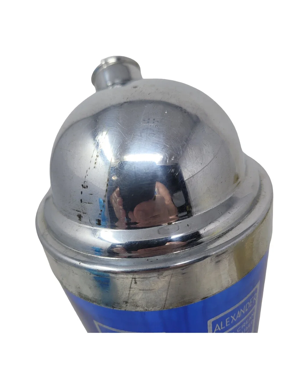 Vintage Art Deco Cobalt Blue Glass Cocktail Shaker Chrome Lid Recipe 1930s